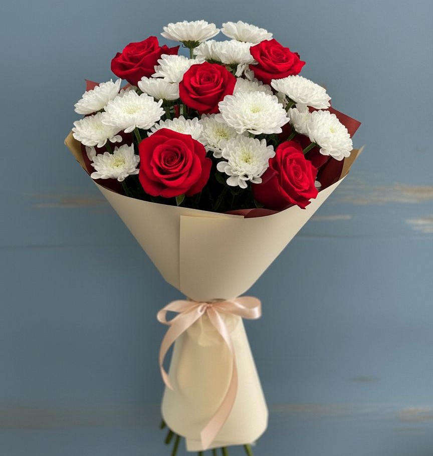 Букет цветов из: Розы и Хризантемы в Оболенске