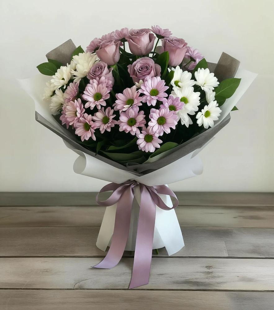 Букет цветов из: Хризантемы и Розы в Оболенске