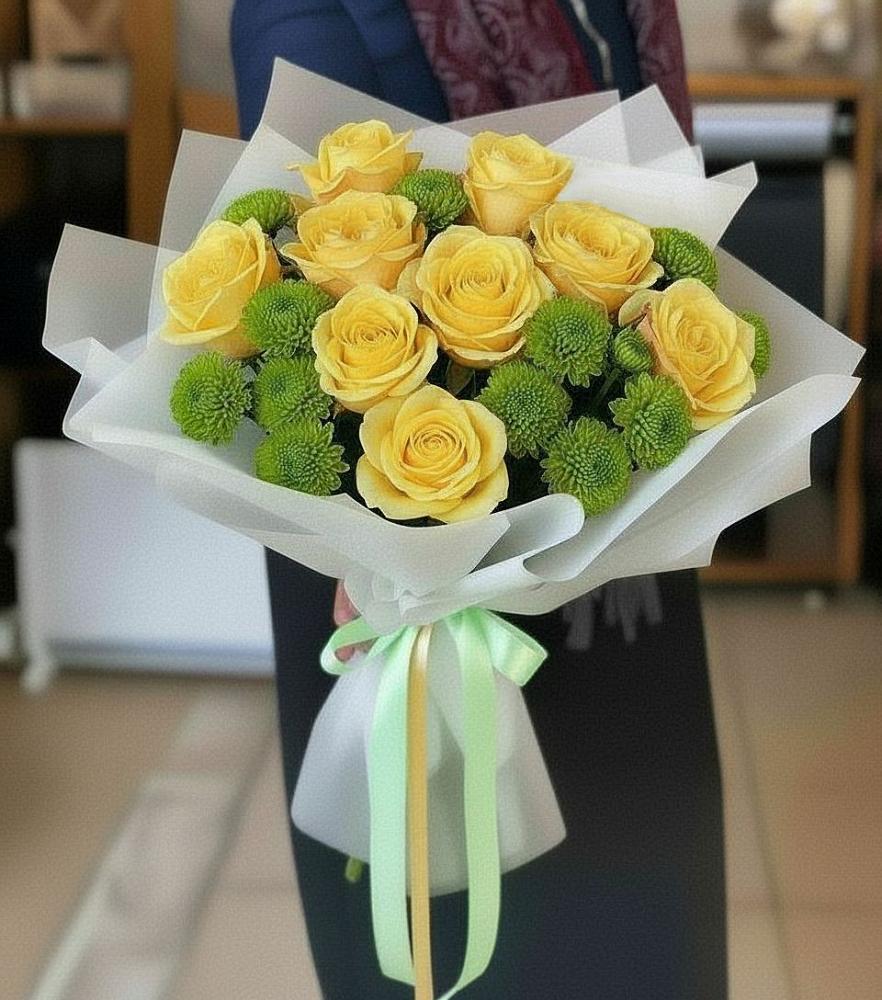 Букет цветов из: Хризантемы и Розы в Оболенске