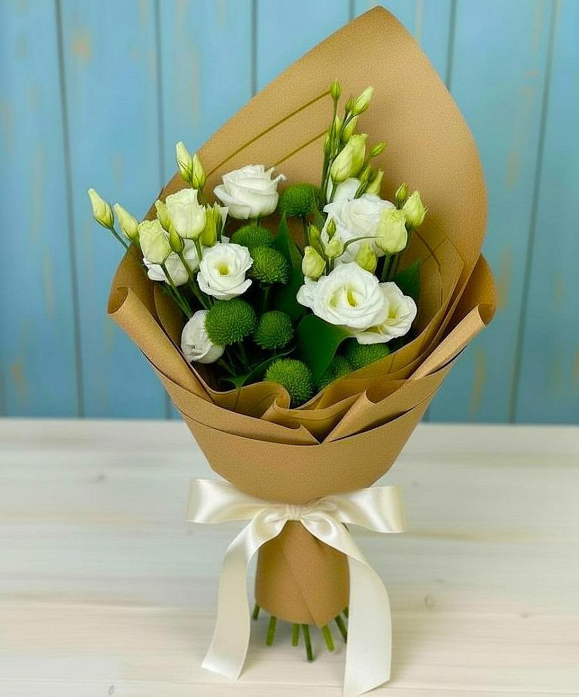 Букет цветов из: Хризантемы и Лизиантусы в Оболенске