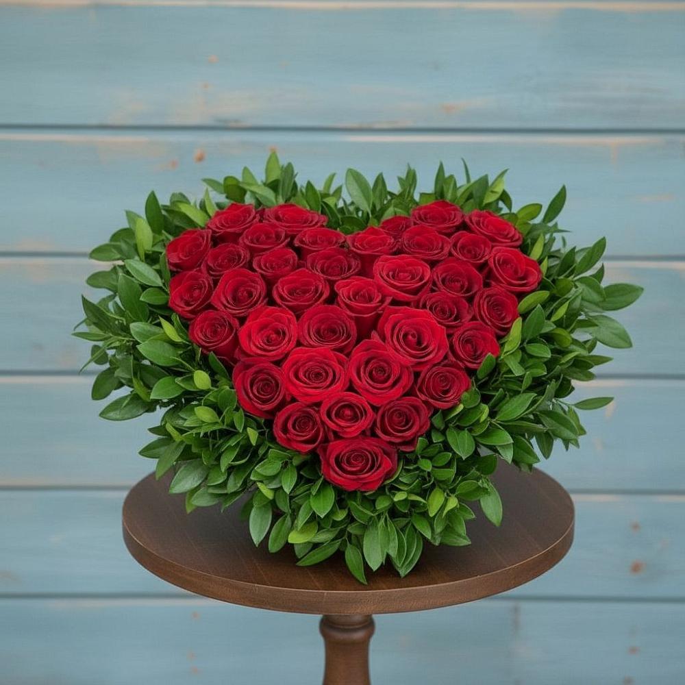 Цветочная композиция из Розы в виде сердца в Оболенске