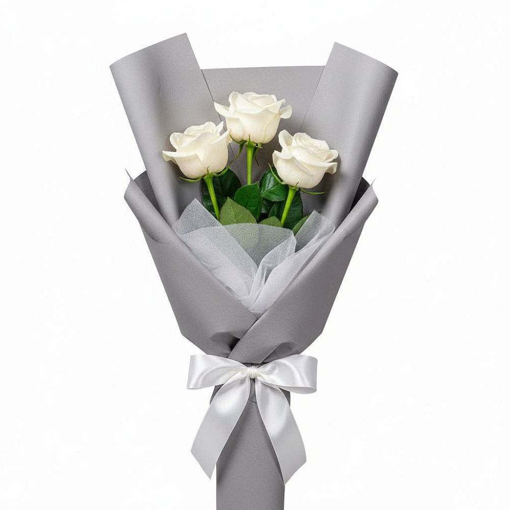 Букет 3 белые розы в Оболенске