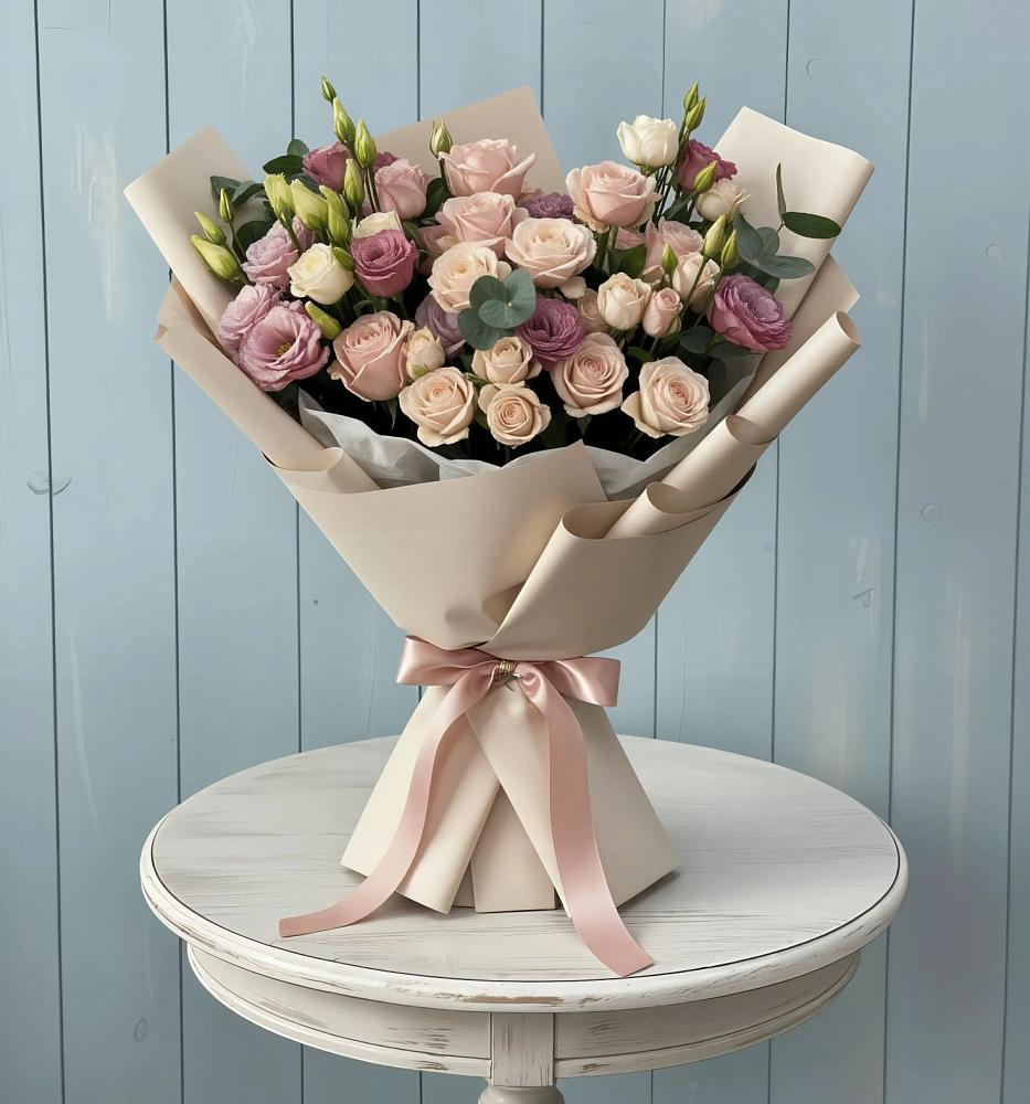 Букет цветов из: Розы и Лизиантусы в Оболенске