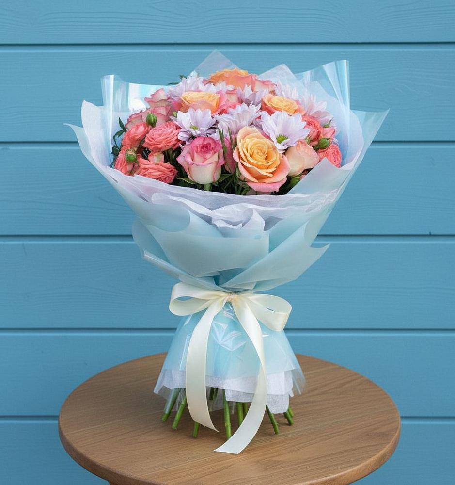 Букет цветов из: Хризантемы и Розы в Оболенске