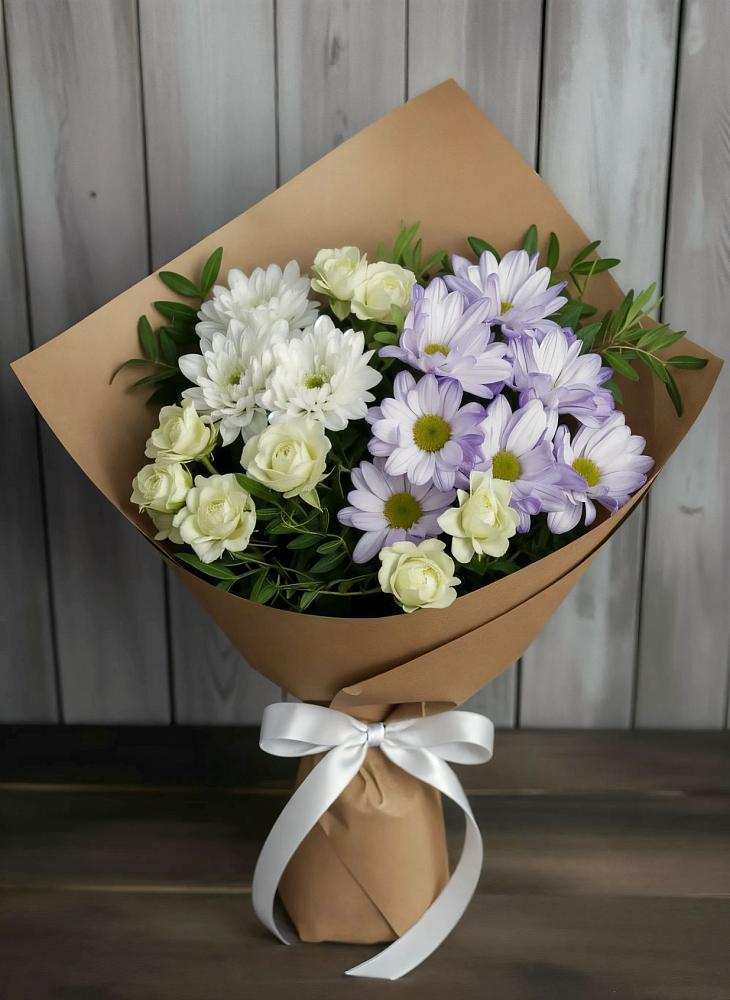 Букет цветов из: Хризантемы и Розы в Оболенске
